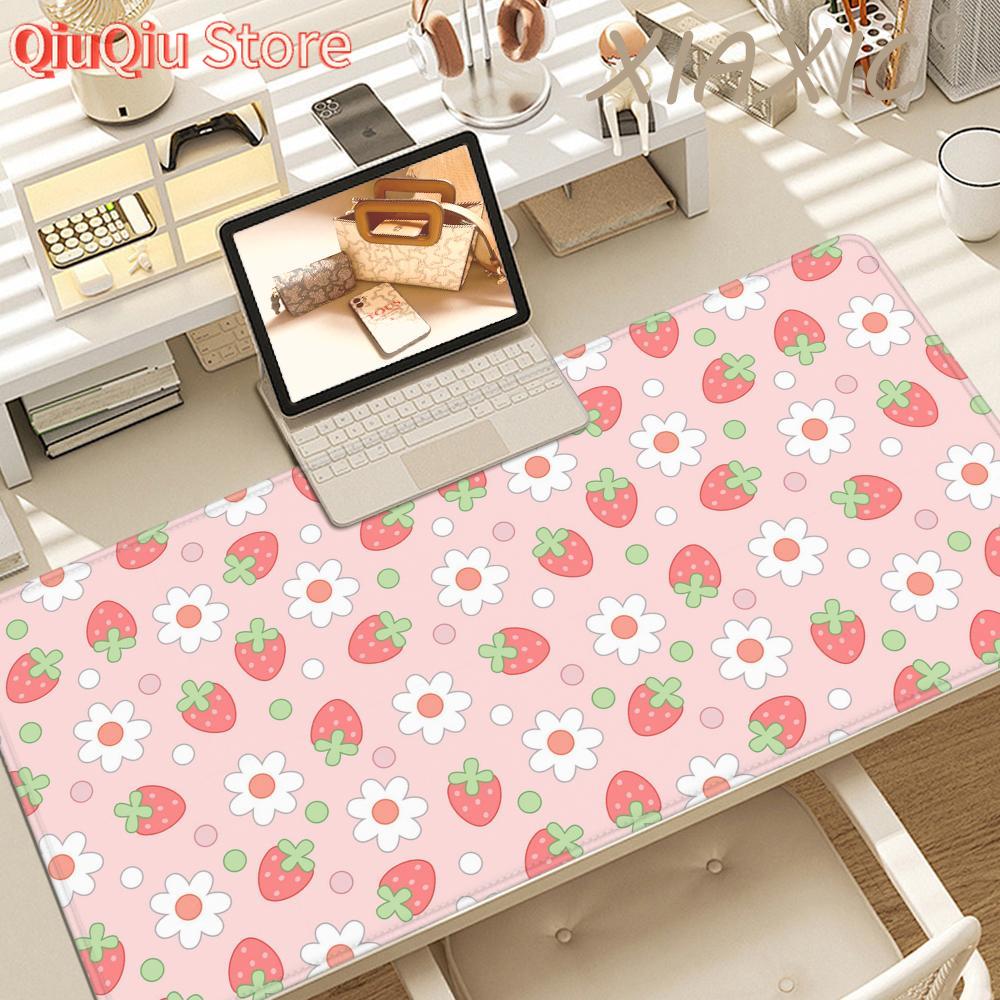 Strawberry Desk Mat Kawaii Mousepad Pink Cute milk sakura cherry blossom pattern Pastel aesthetic deskmat XXL gaming mouse pads