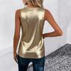 Women Gold Metallic V Neck Criss Cross Sleeveless Casual Tank Top