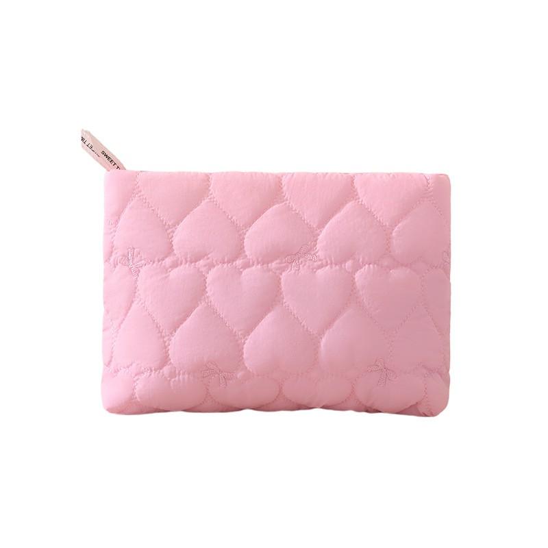 Quilted Floral Cosmetic Bag Women Men Portable Zippered Makeup Organizer In Candy Colors