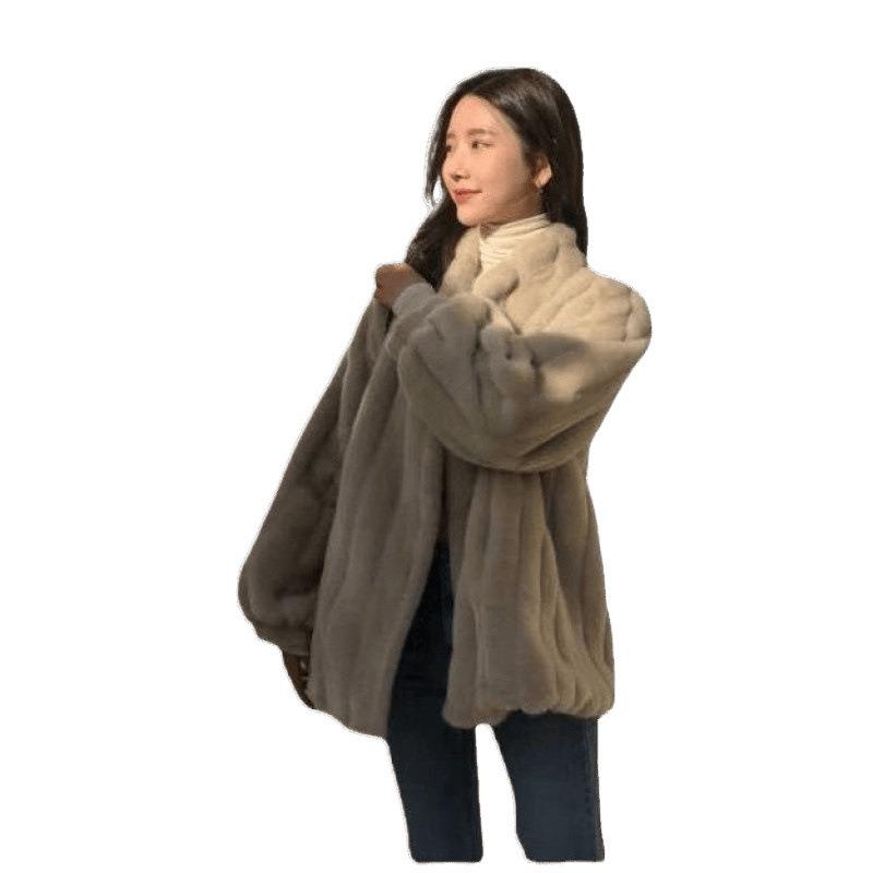Autumn and Winter New Plush Thickened Imitation Leather Imitation Rabbit Hair Short Coat Women's Imitation Mink Hair Loose Coat