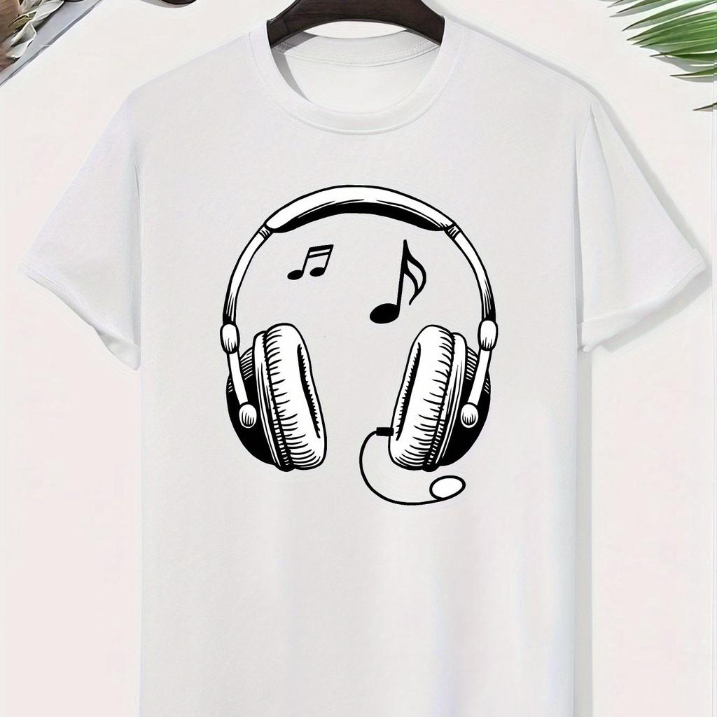 Boys Cotton T-Shirt with Headphones Music Notes Graphic Vibrant Red Casual Short Sleeve Top Breathable Summer Shirt