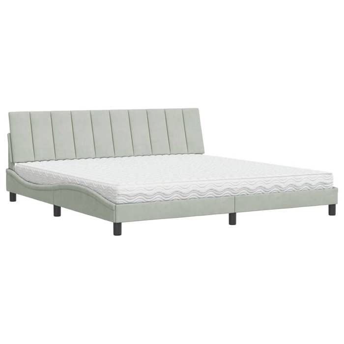 VidaXL Bed with Light Grey Mattress 200x200 Cm Velvet, Bedroom Furniture, Double Bed, Curved Bed Frame, 3208616