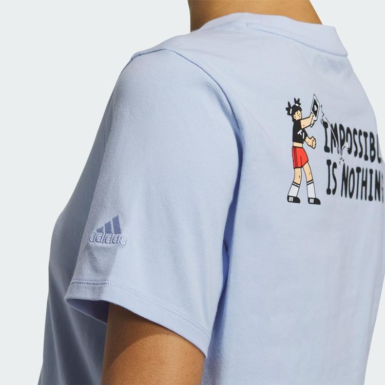 Adidas Graphic Tee Logo Embroidered Letter Print Crop Top Women Tops Light-Pink Blue HY2819