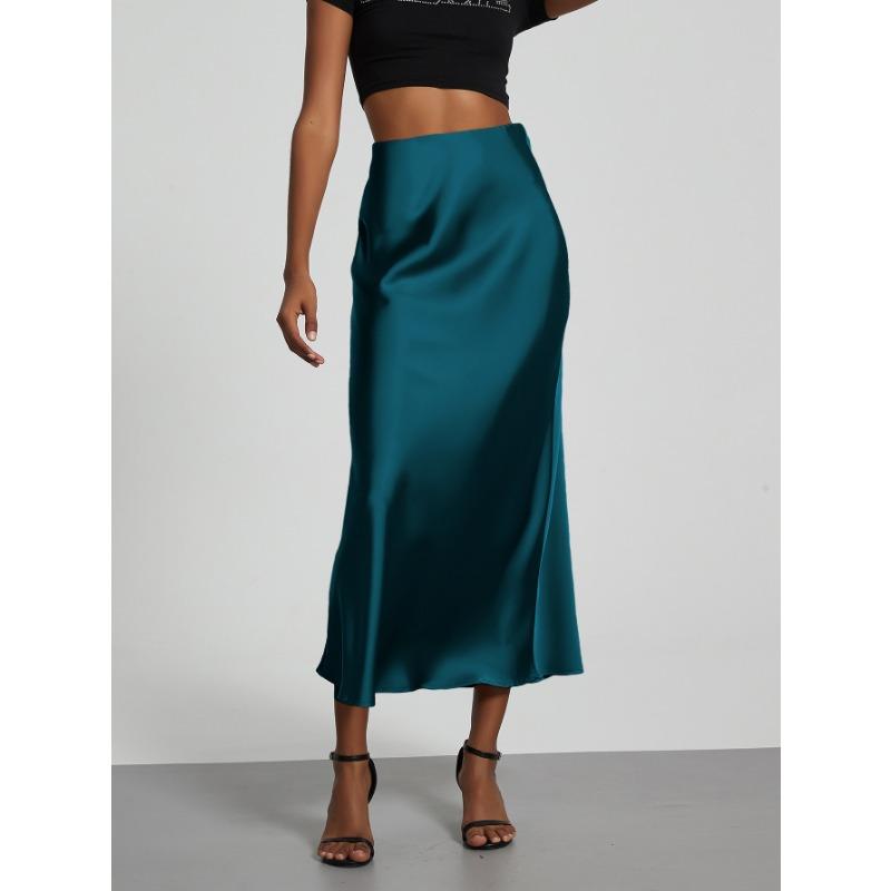 Dámská temperamentní elegantní saténová sukně s hedvábnou texturou, zeštíhlující sukně