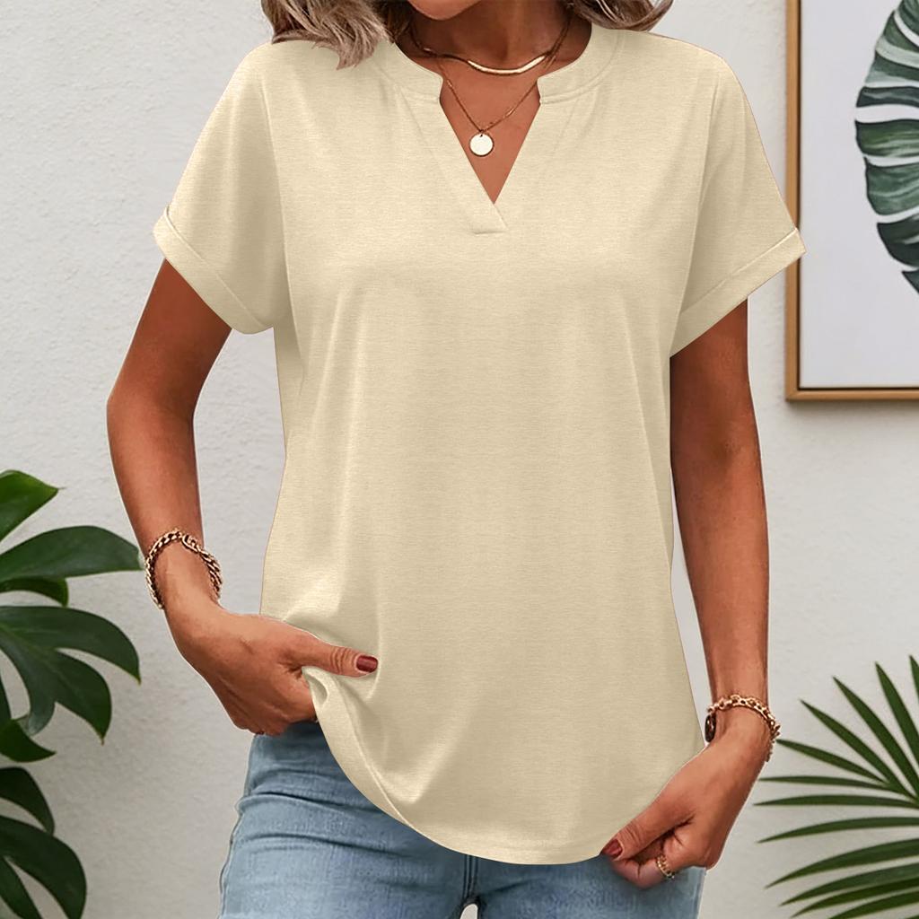 Womens Tops Short Sleeve Tee Summer V Neck Shirts Work Blouses Business Tunic