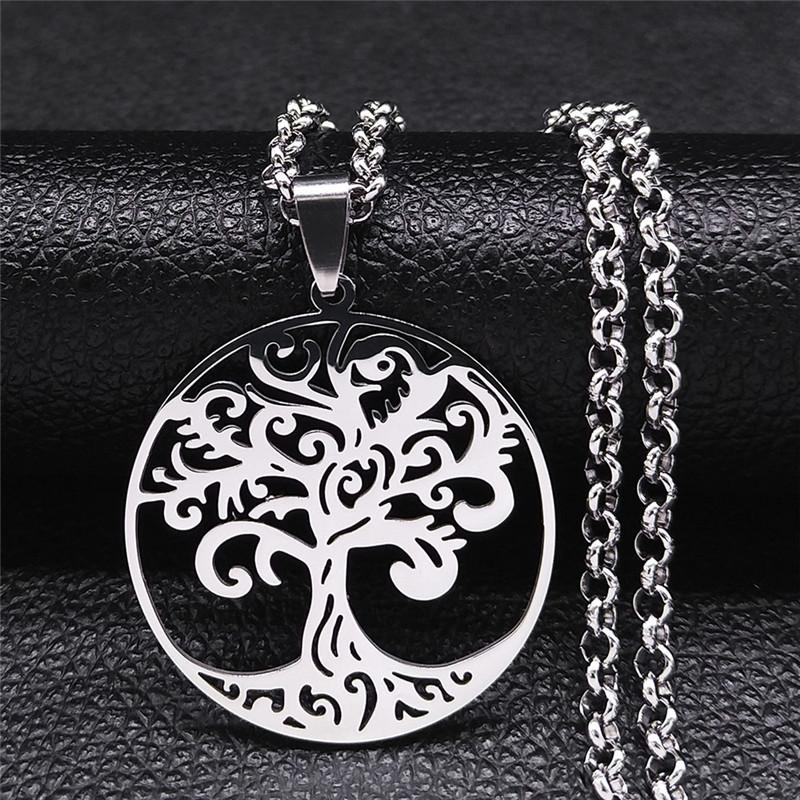 Tree of Life Stainless Steel Long Necklace for Men Black Color Necklaces & Pendants Jewelry cadenas para hombre N834S03