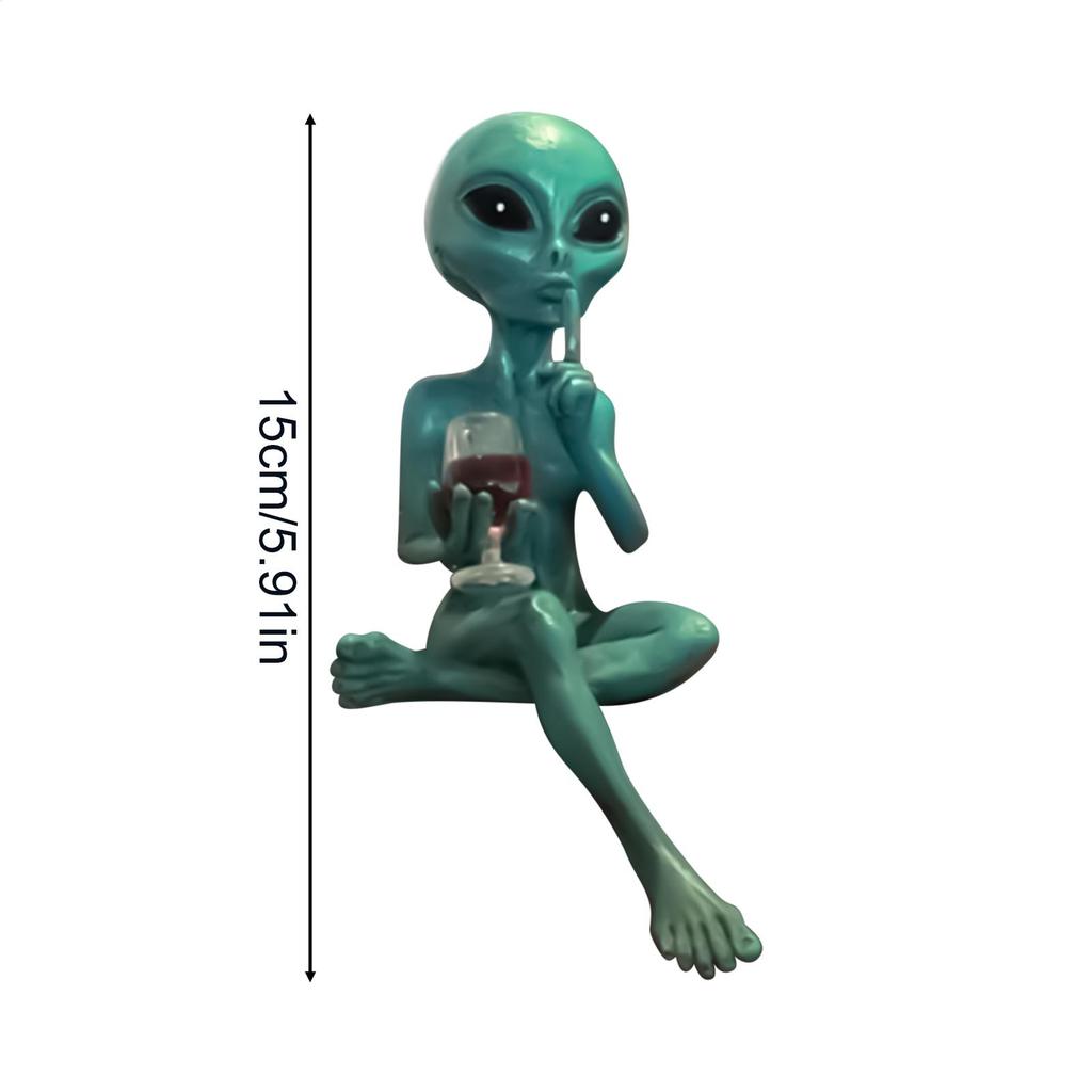 Alien Figurine Holding Wine Glass - Funny Resin Statue for Home, Garden & Shelf Decor, Quirky Gift for Christmas Birthday Party