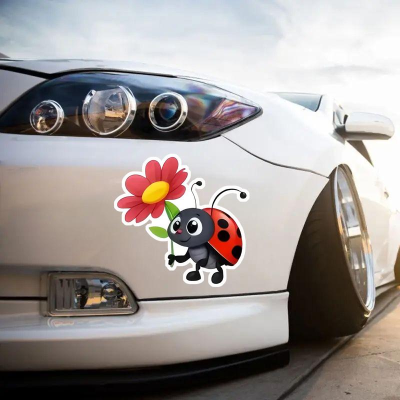 2-Pack 12x11.5cm Cute Cartoon Ladybug Car Decal Stickers, Durable Vinyl Sticker for Bumper, Fridge, Luggage, Racing Vehicle JM28