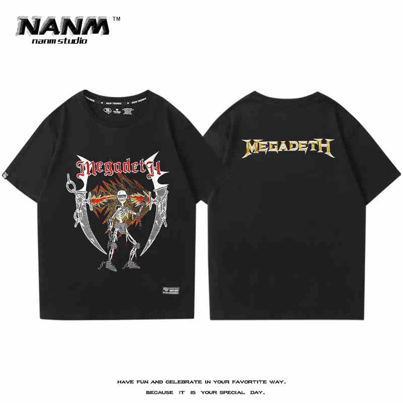 2024 MEGADETH Metal Band Short Sleeve T-shirt Men's and Women's New Summer Cotton Street Rock Trend Print Half Sleeve