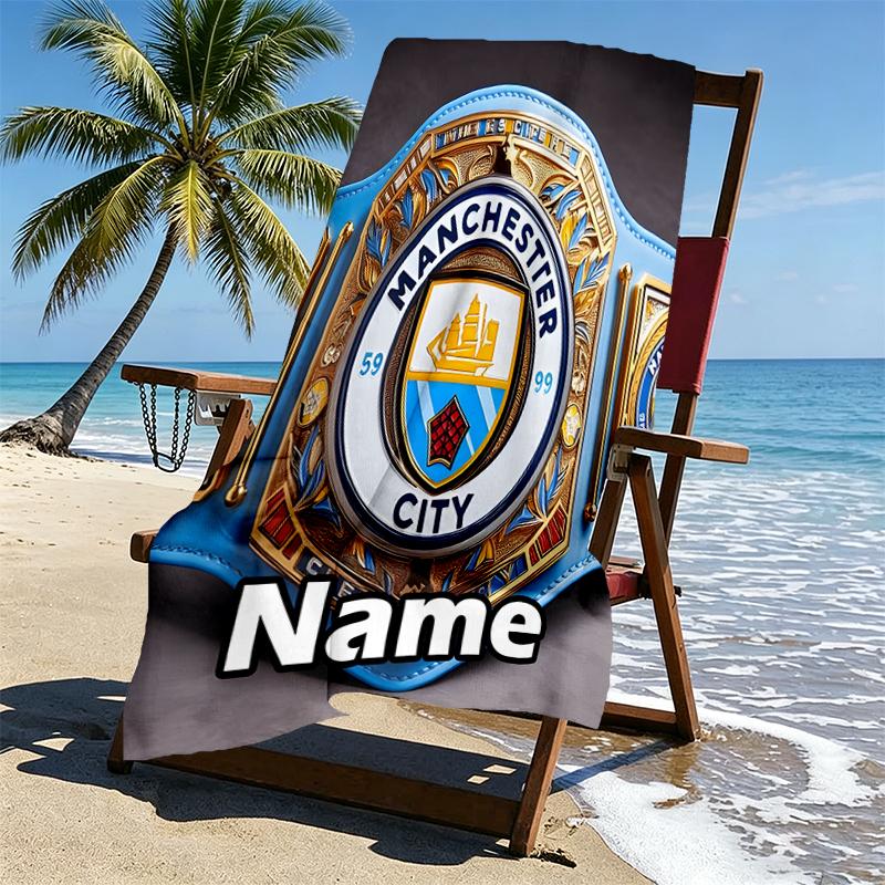 Kişiye Özel İsimli Manchester City FC Baskılı Plaj Havlusu, Gezi Kamp Plaj Partisi Ev Dekorasyonu İçin, Aile ve Arkadaşlar İçin Doğum Günü Hediyesi