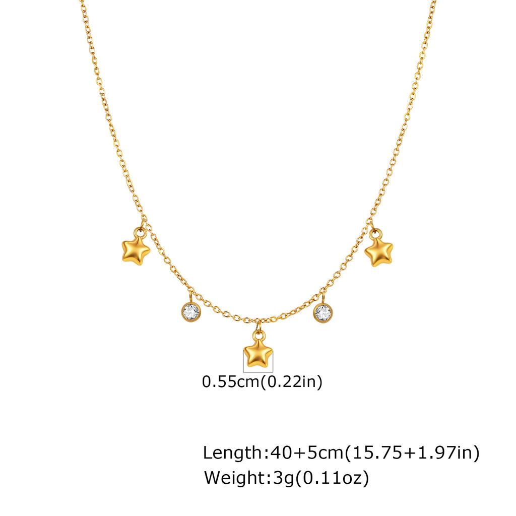 Stainless Steel Flat Cross Chain Zircon Heart Gold Necklace