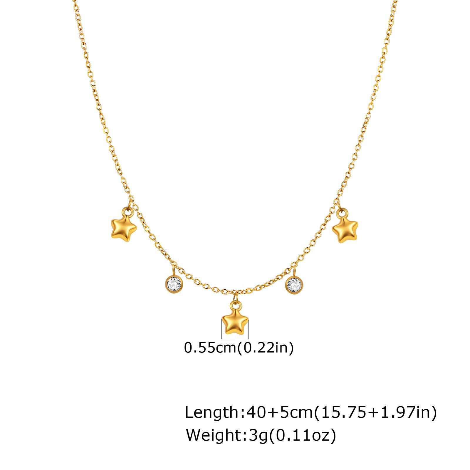 Stainless Steel Flat Cross Chain Zircon Heart Gold Necklace