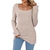 Fall Winter Women's Long Sleeve Top, Square Neck Ribbed Brushed Casual Long Tunic, European American Style Women's Casual Blouse