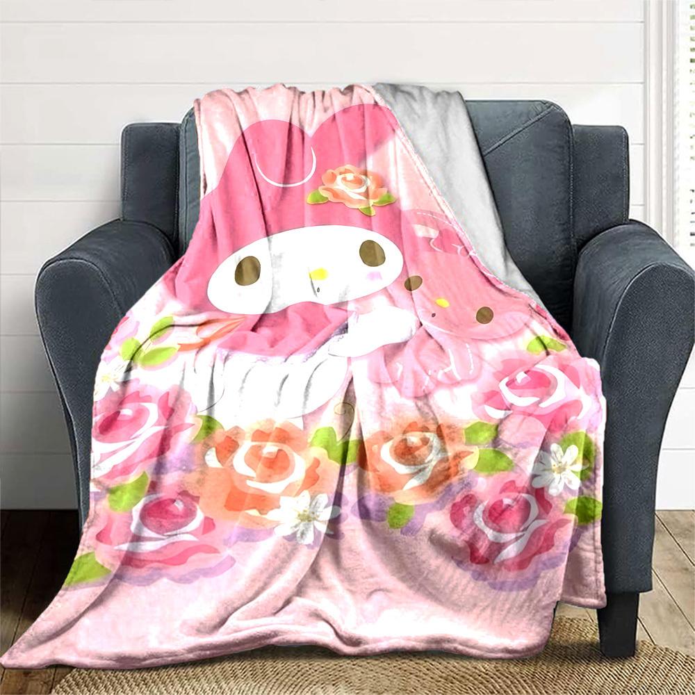 1pc My Melody Flowers Blanket Lightweight Flannel Throw for Sofa Bed Travel Camping Livingroom Office Couch Chair