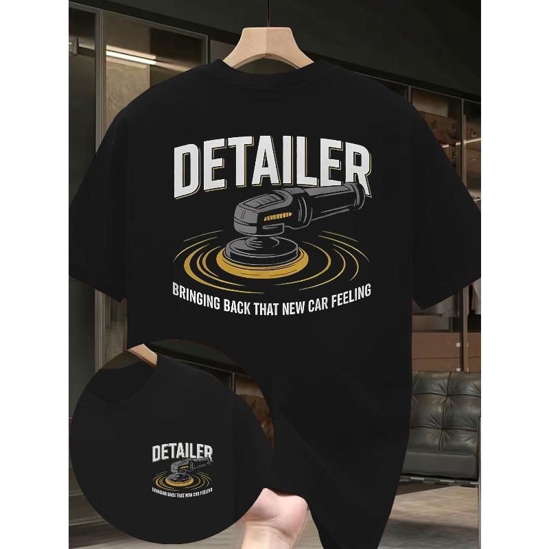 

European Size T-Shirt for Car Detailers Featuring a Print Design of a Polisher on The Front And Back, Showcasing Professional Culture M чёрный