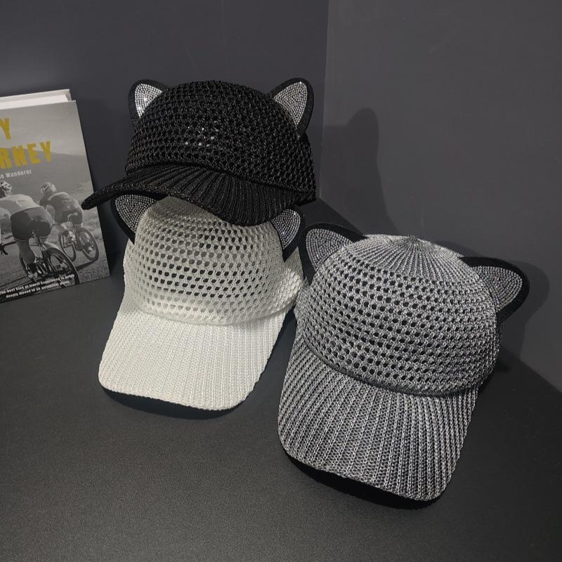 Hat female summer cute cat ears hollow mesh cap student versatile breathable sunscreen hat