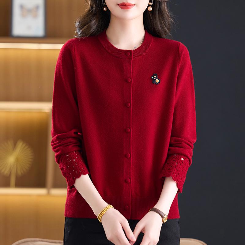 Women's Plus Size Wool Cardigan: Button-Down, Round Neck, Loose Short Style for Autumn/Winter