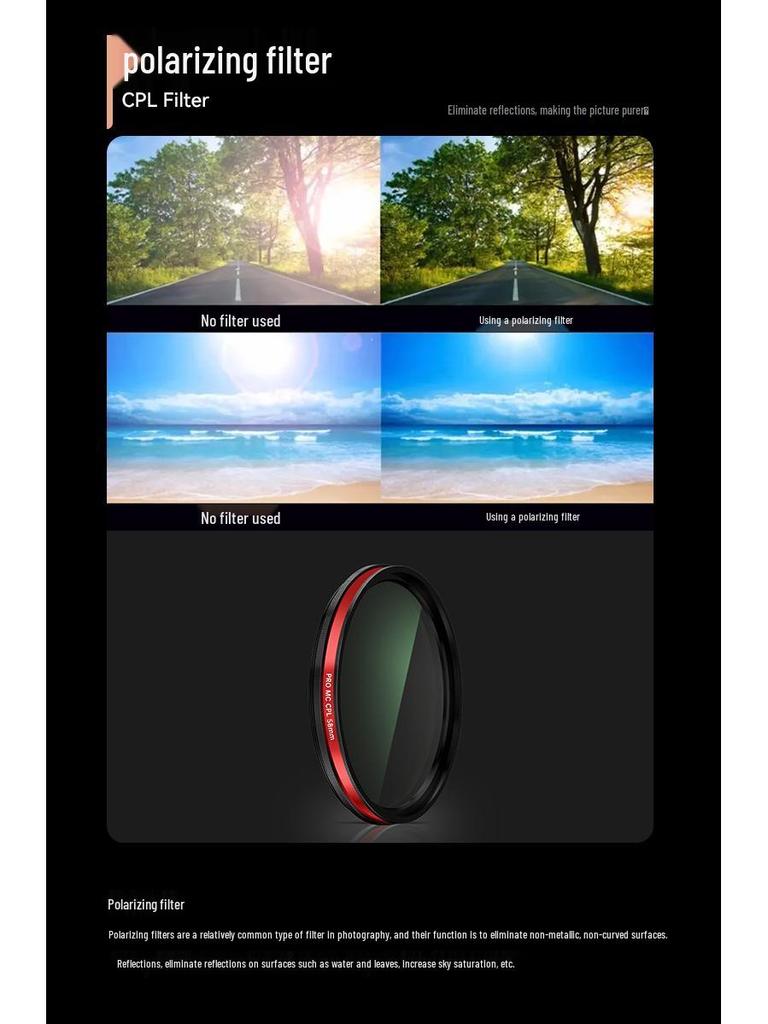 58mm iPhone Photography Filter Set: HD CPL, Starburst, Black Soft, Gold, Blue, ND