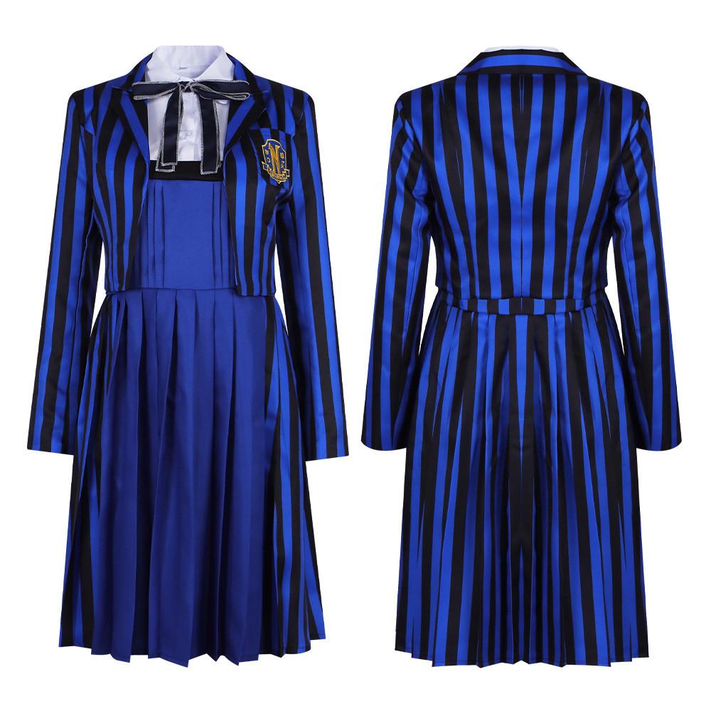 Adams Family Wednesday Student Uniform Cosplay Costume For Girls Halloween Role Play