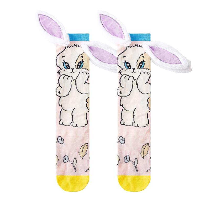 Pink Three-dimensional Socks Featuring Children's Cartoon Animals, Slimming and Boneless Legs, Color-matched Long Socks, Trendy and Fashionable.