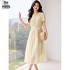 Elegant Lyocell V-Neck Smocked Midi Dress