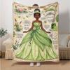 1pc Princess Tianas Green Dress Flannel Blanket Soft Warm Throw Blanket for Bedroom Living Room Bed Travel Camping Picnic Gift. M072201113
