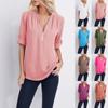 Summer and Autumn Shirt V-neck Zipper Large Size Women's Long Sleeve Can Roll Sleeve Short Sleeve Loose Shirt