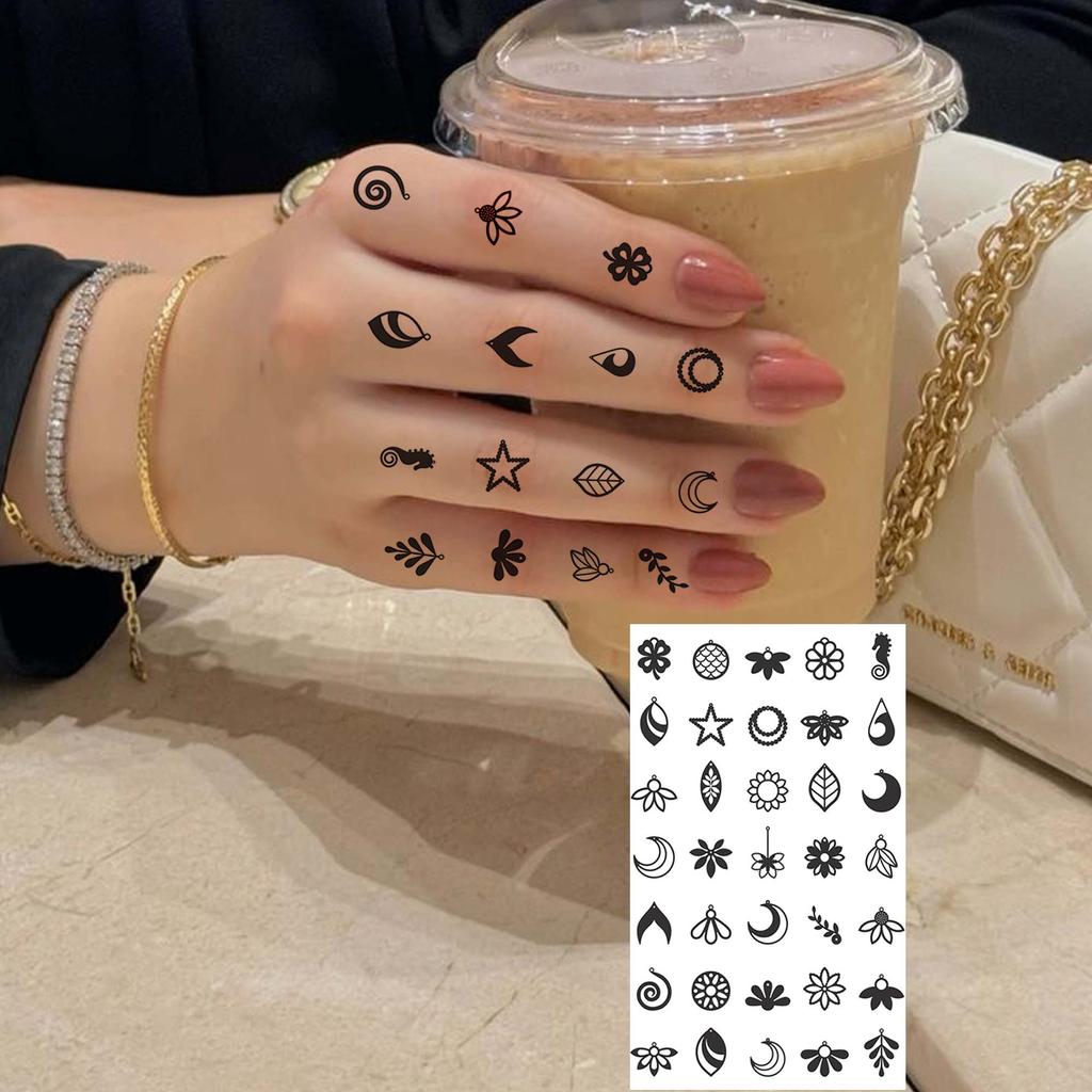 1 Hoja Araña Letra Flor Patrón Pequeño Tatuajes Temporales Para Mujeres Dedo, Pegatina de Tatuaje Falso Realista de Larga Duración