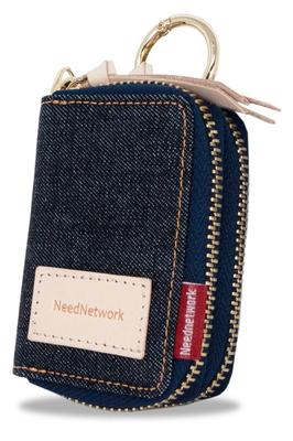Need Network Smart Key Case, Holds 2 Keys, Made In Japan with Denim, Men's Key Case with Carabiner, Indigo Blue