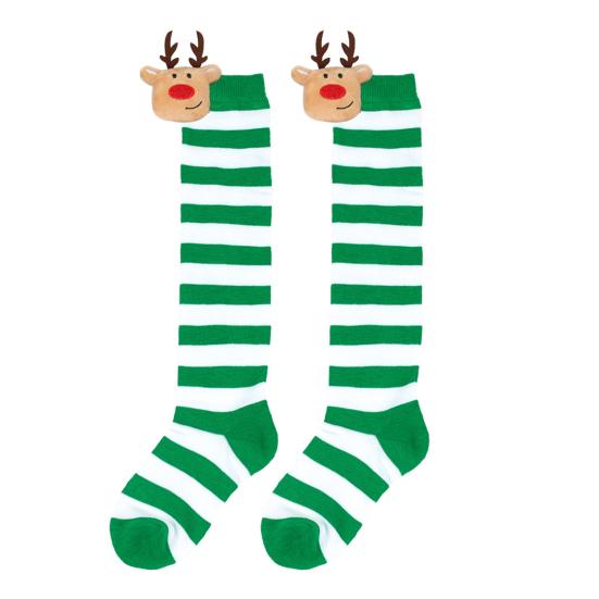 Kids' Christmas Socks Reindeer Plush Striped Knee-High Stockings Over Knee Socks Festive Holiday Wear for Boys Girls