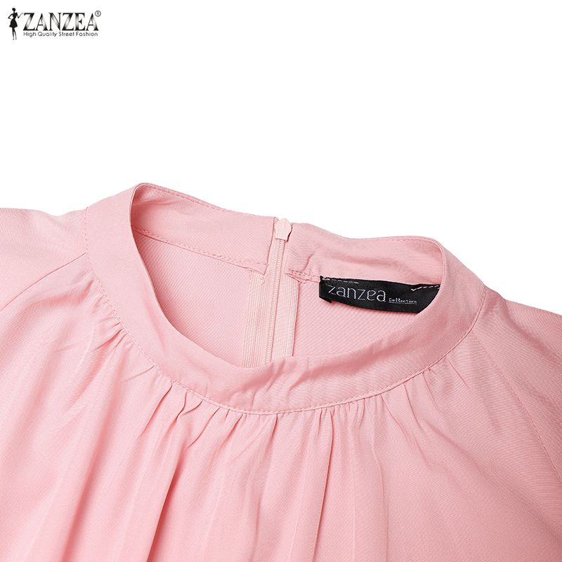 ZANZEA Women Elegant Casual Round Neck 3/4 Sleeve Loose Long Dress