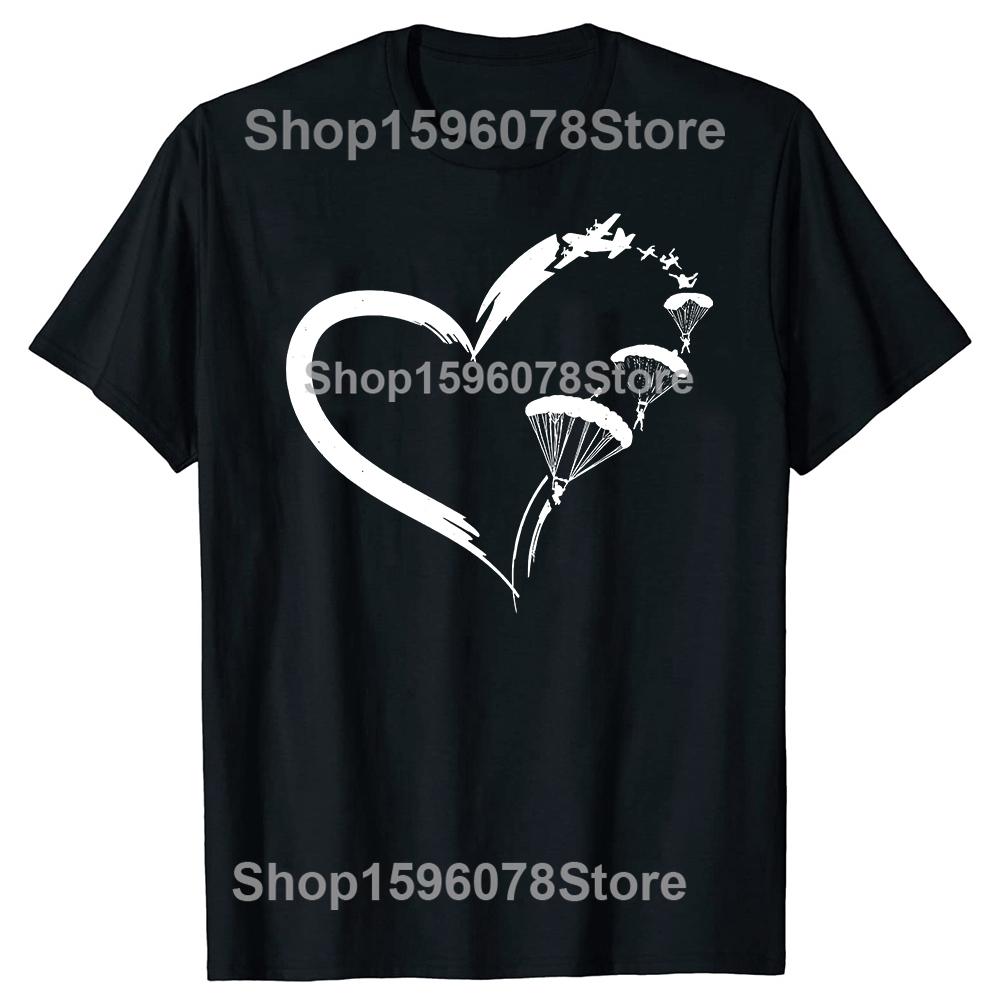 Funny Parachute Paraglide Heart TShirt Summer Men Clothing Fashion T Shirts Cotton Short Sleeve Oversized Loose Tshirt Tops