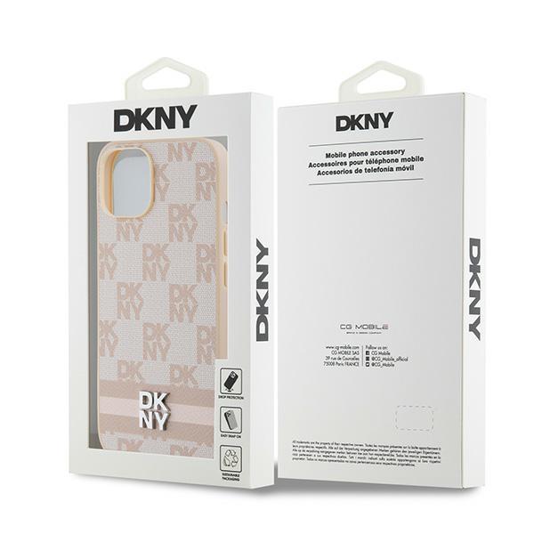 Dkny Dkhcp15Mpcptssp Iphone 15 Plus /14 Plus 6.7 Różowy/Pink Twarde Etui Skórzane Wzór Szachownicy Mono & Nadrukowane Paski