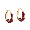 Arc de Triomphe Stud Earrings, Red Enamel Drop, Round Huggie Earrings, Fashion Statement Jewelry