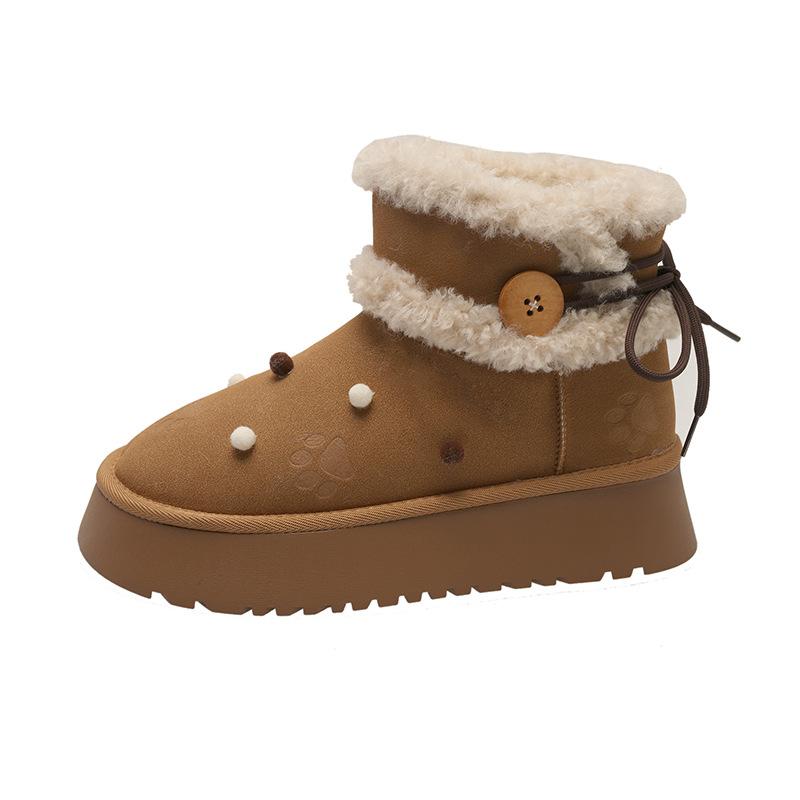 Thick and Cute Fluffy Warm Thick-soled Snow Boots Women's 2025 New Winter Northeast Piled Thickened Cotton Shoes