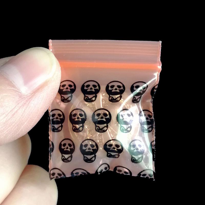 100Pcs 3*4Cm Orange Skull Thickened Small Ziplock Bag Sealed Pocket Medicine Ba