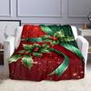 Holiday Holly and Festive Green Ribbon Patterned flannel blanket perfect for the bedroom living room, sofa, or a little nap