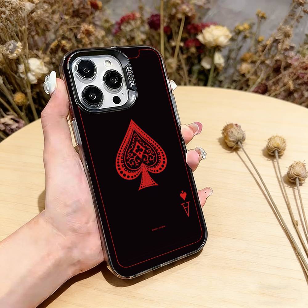 Ace Of Spades Poker Phone Case For iPhone 17,16,15,14,13,12,11 Plus,Pro Max,XS,Colorful Silver Phone case Funda Cover