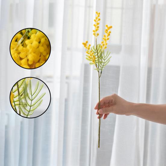 Fake Long Stem Albizia Artificial Simulation Plastic Albizia Flower Faux Floral Bouquet Arrangements for Home Wedding Decoration