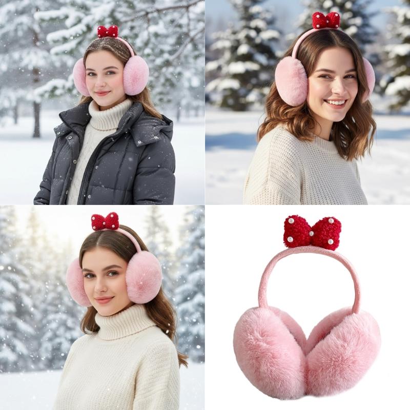 Multipurpose Plush Thermally Earmuffs With Cute Bows Design Comfortable Winter Ear Warmers For Cold Weather Activities