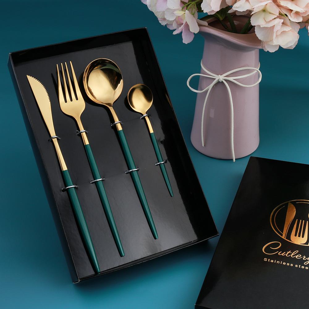 4PCS Stainless Steel Dinnerware Mirror Polished Cutlery Set With Gift Box For Festival Dinner Knife Fork Spoon Teaspoon
