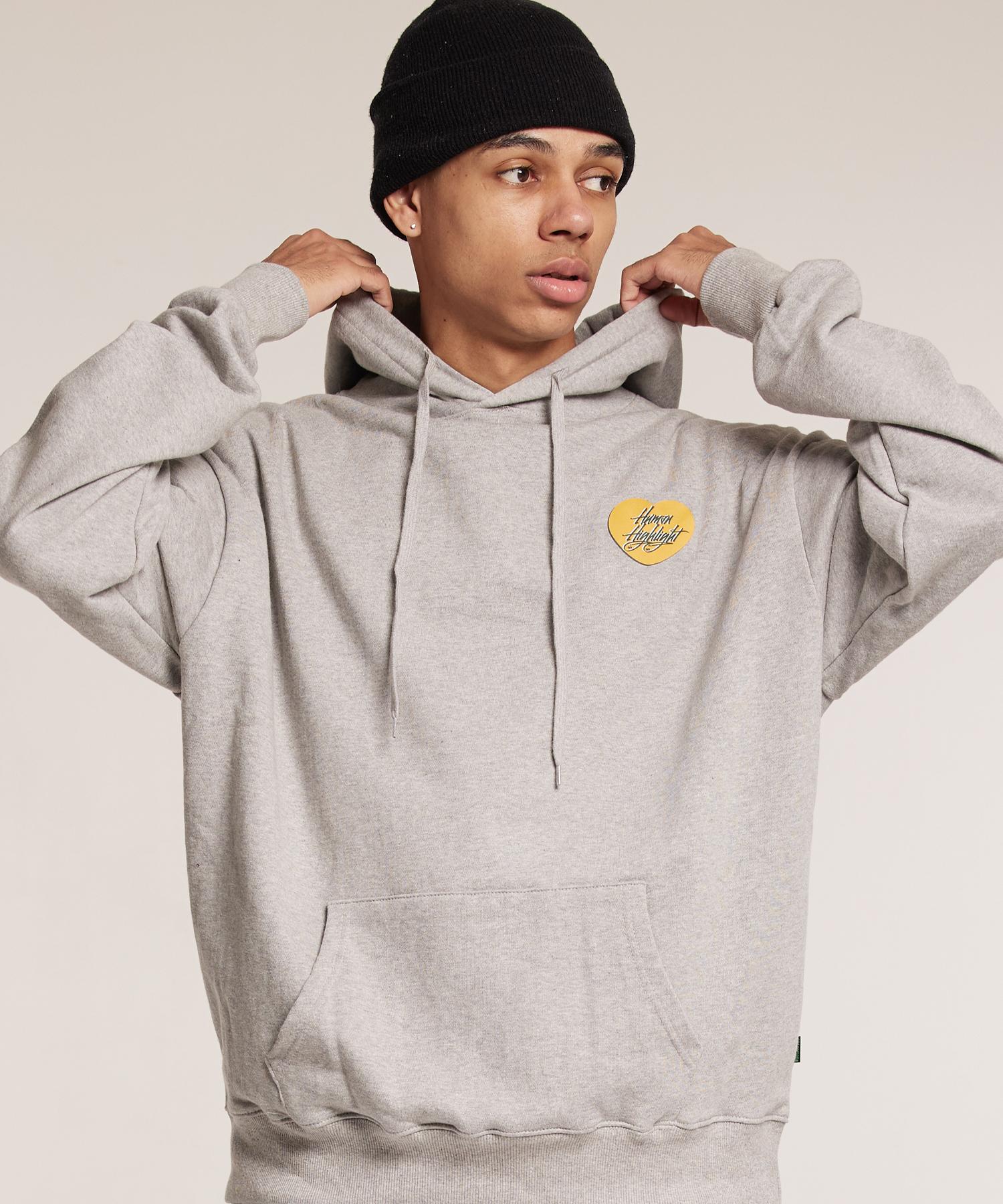 Cream Soda Lab Human Highlight Small Heart Hoodie Gray Yellow Fleece-Lined Xl