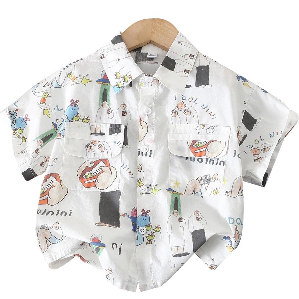 Boys' Summer 2026 Cartoon Short Sleeve Shirt - Trendy, Stylish & Casual