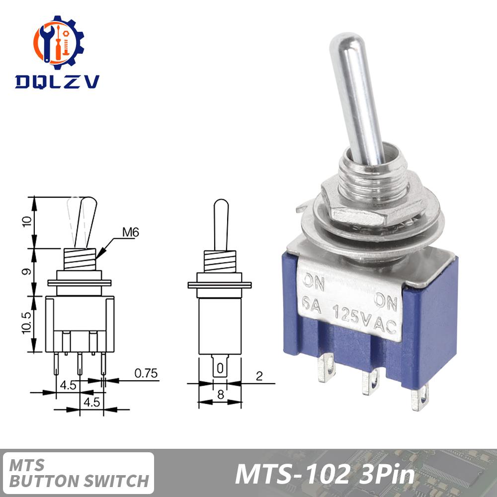 Miniature Lever Toggle Switch Single Pole Double Throw ON-OFF-ON /ON-ON 120VAC 6A 1/4 Inch Mounting MTS-102 103 202 203