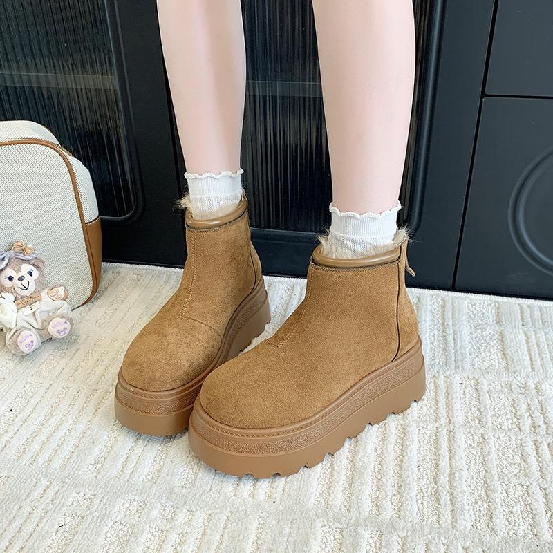 Design Sense Fleece Snow Boots Women's Winter New Fleece Thick-soled Warm Zipper Cotton Shoes