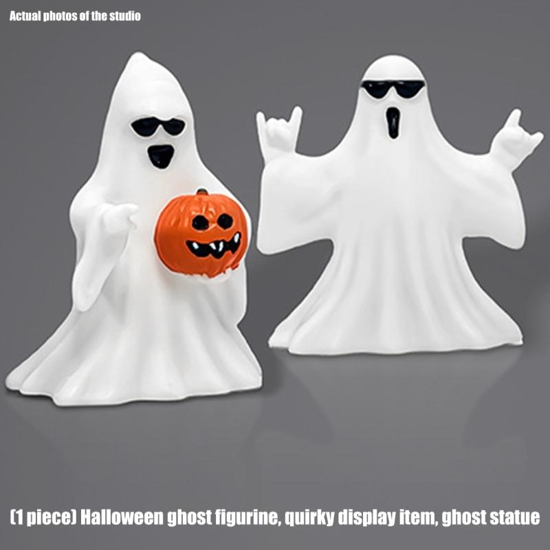 Funny Ghostly Miniature Statue With Sunglasses Pumpkin Collectible Ornament Halloween Home Office Desktop Shelf Decors