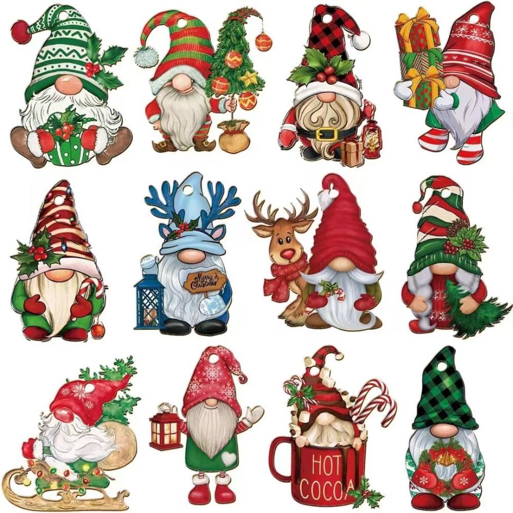12Pcs DIY Xmas Hanging Ornaments Wooden Christmas Tree Decoration Creative Santa Hanging Pendants