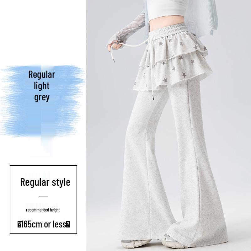

Korean Style Ruffle Patchwork Wide-Leg Pants - Women s 2026 Spring/Summer Slimming Micro-Flare XL світло-сірого кольору