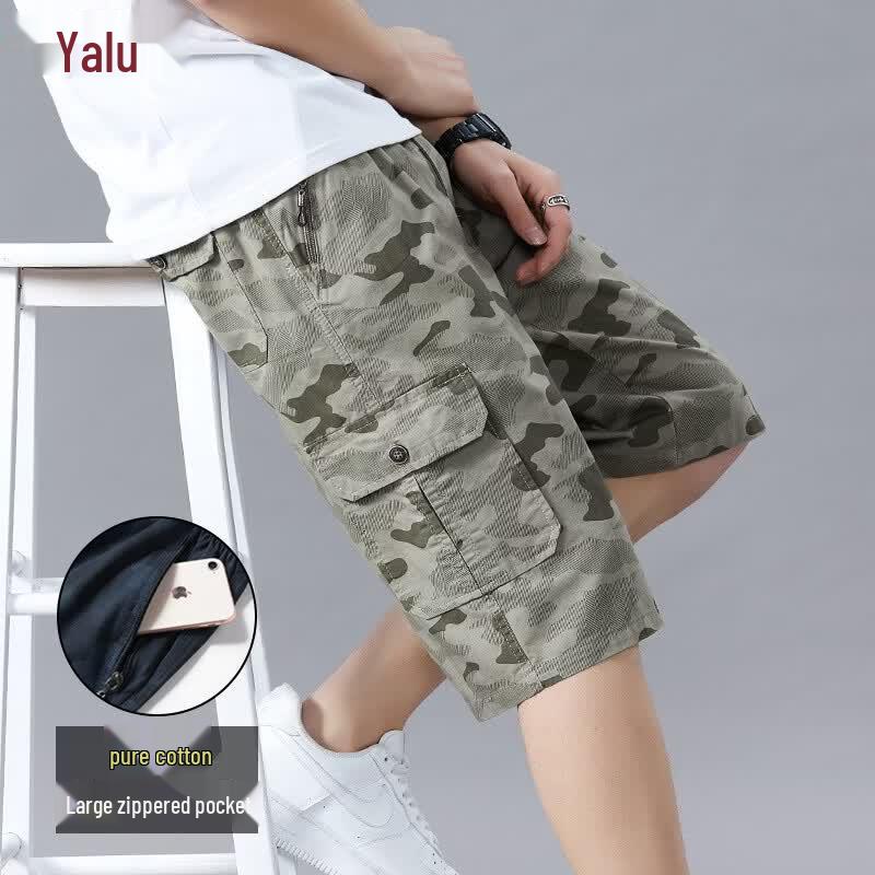 Yalu Men s Multi-Pocket Camouflage Cotton Cargo Shorts 3XL
