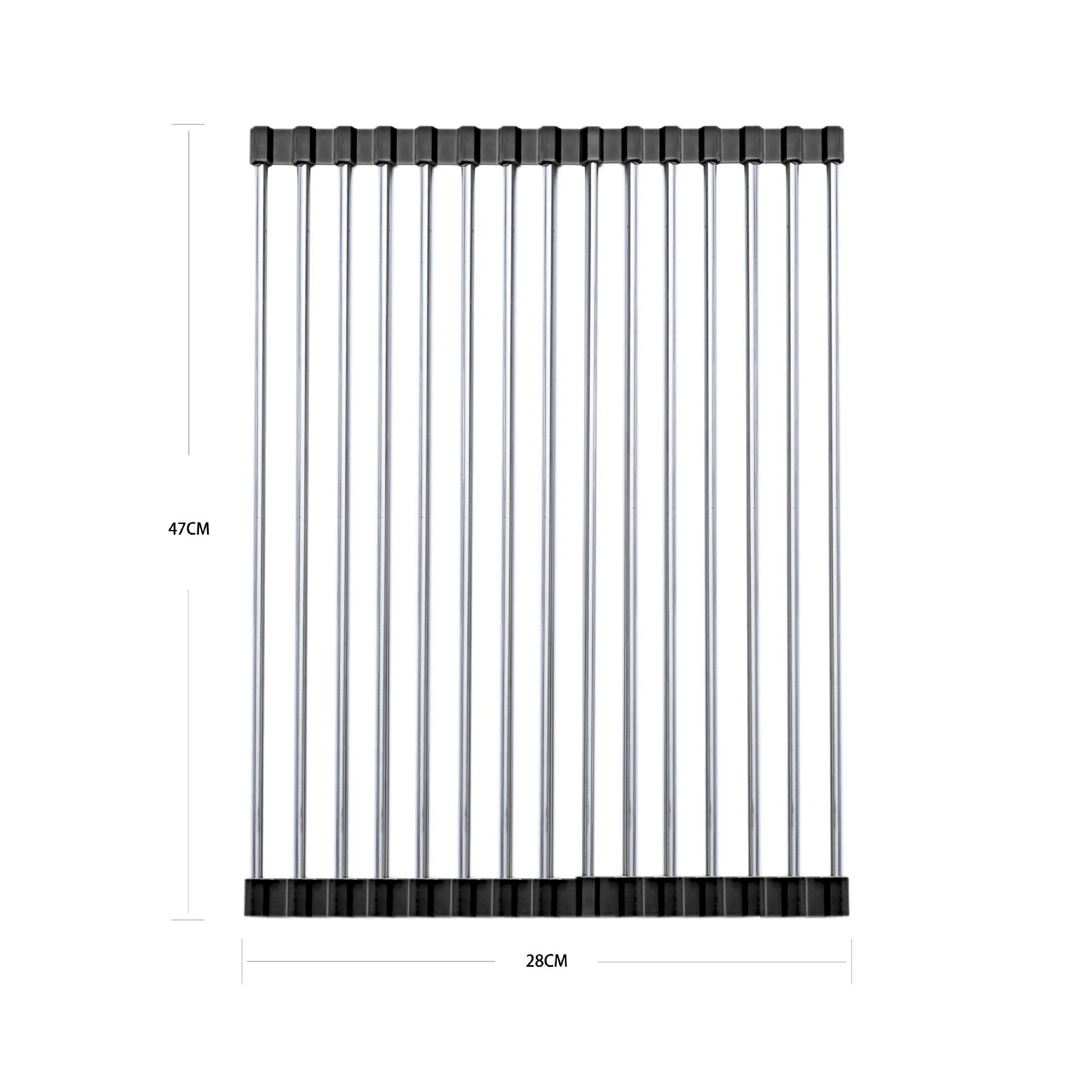 Держатель для фруктов на 15 трубок Роликовая складная кухонная сушилка для посуды Органайзер для мисок из нержавеющей стали Корзины-подставки Домашние аксессуары светло-серый 1835₽